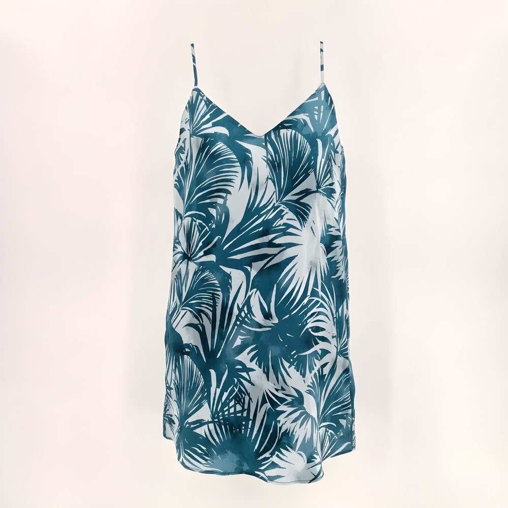 State of Day Intimates Women XS Teal Palm Print Chemise Nightgown NWT